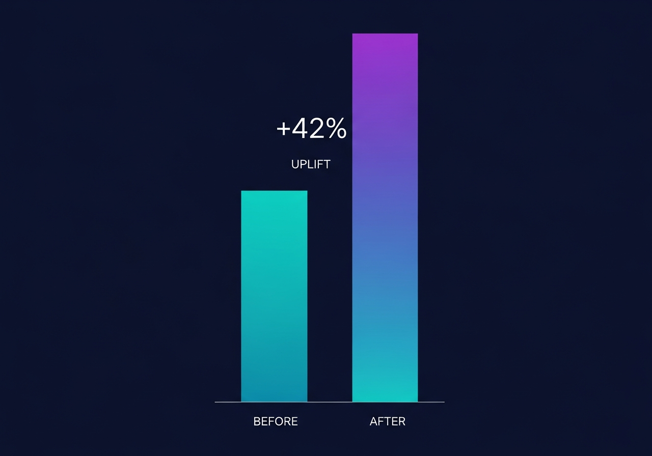 ROAS uplift chart showing 42% improvement